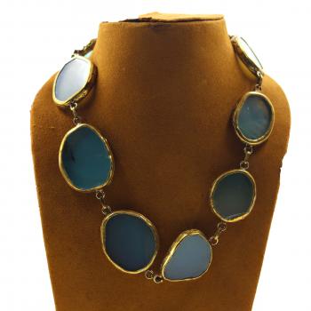 Handmade High Fashion Designer Ethnic Necklace with Blue Chalchi Stone Seated - Brass Finish Eleganc